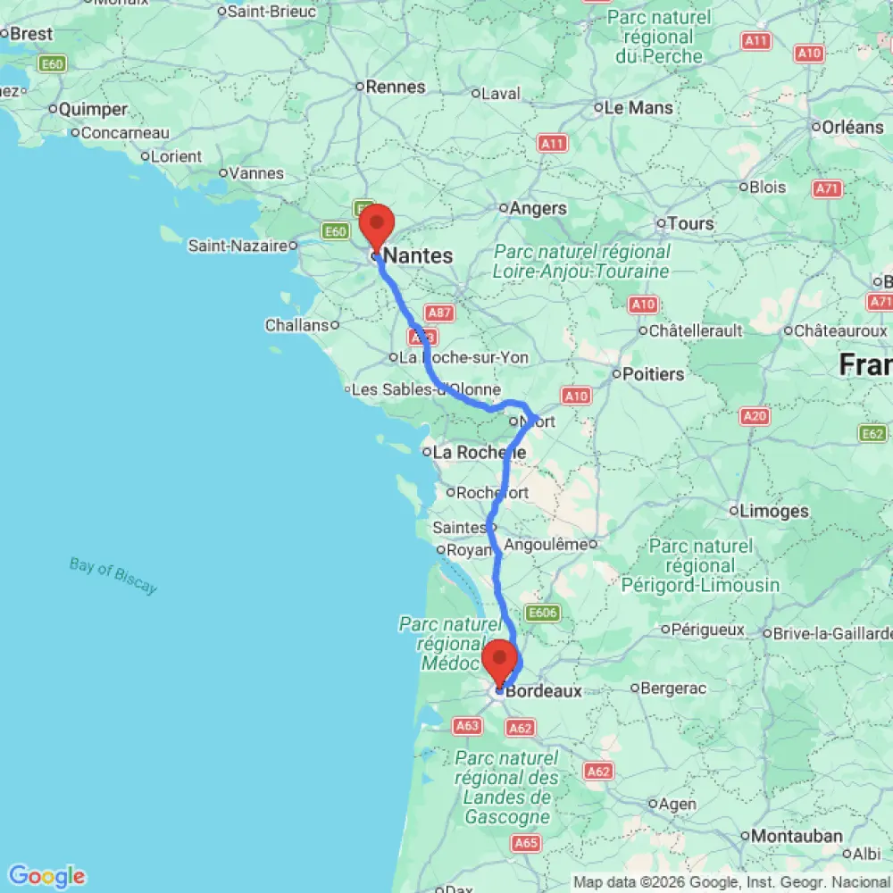 Eu California Standard 4 Auto Base relocation from Bordeaux to Nantes