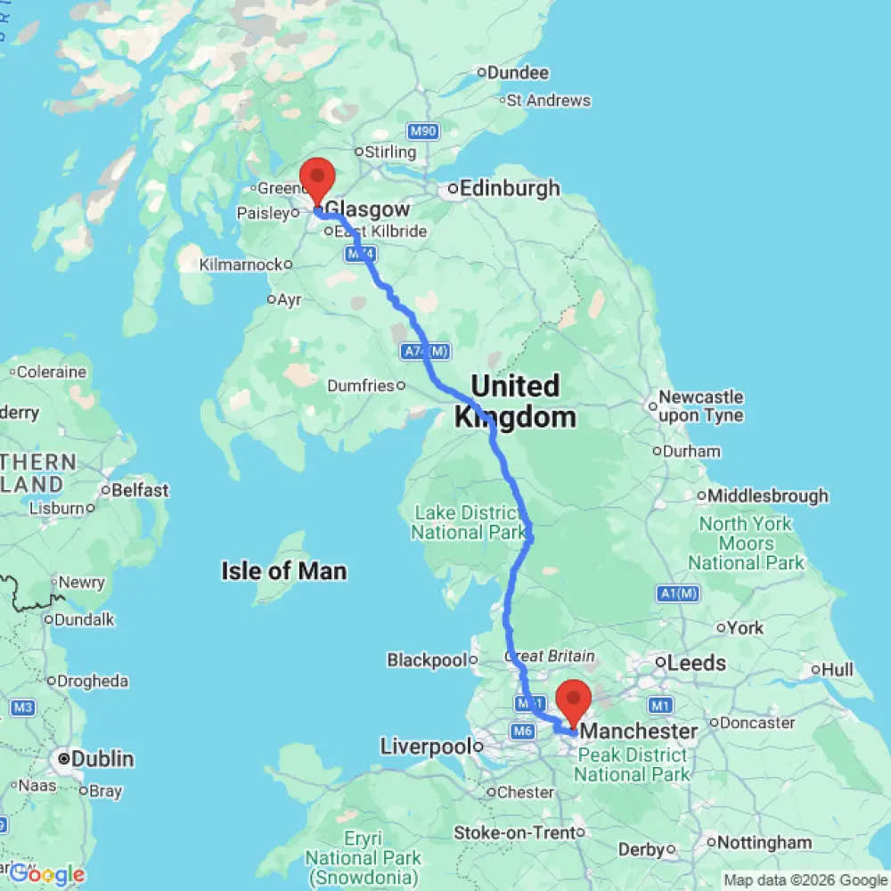 Eu Active Poptop 4 Manual Base の Manchester から Glasgow への移動
