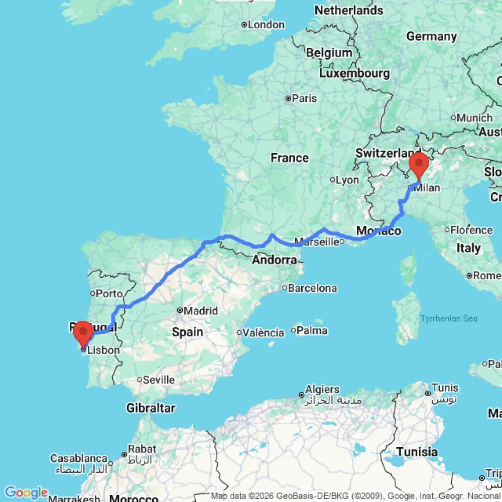 Eu Active Poptop 4 Manual Base の Bergamo から Lisbon への移動