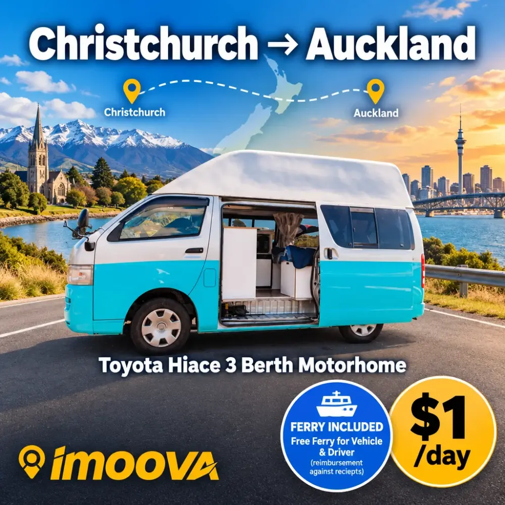 Toyota Hiace 3 Berth Motorhome Umzug von Christchurch nach Auckland